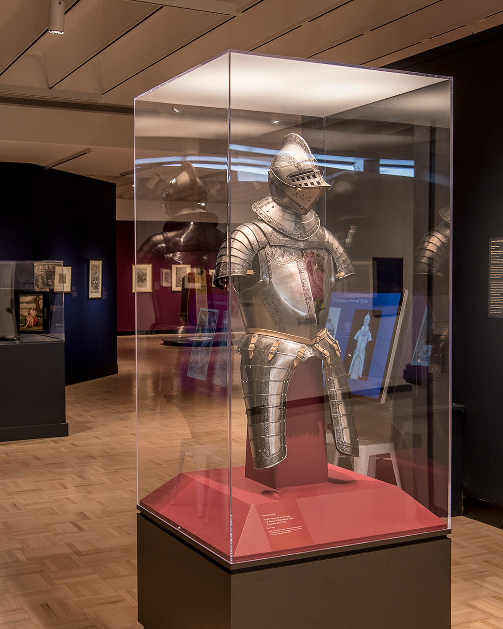 MAG's suit of armor in a glass case within the "Renaissance Impressions" exhibition.