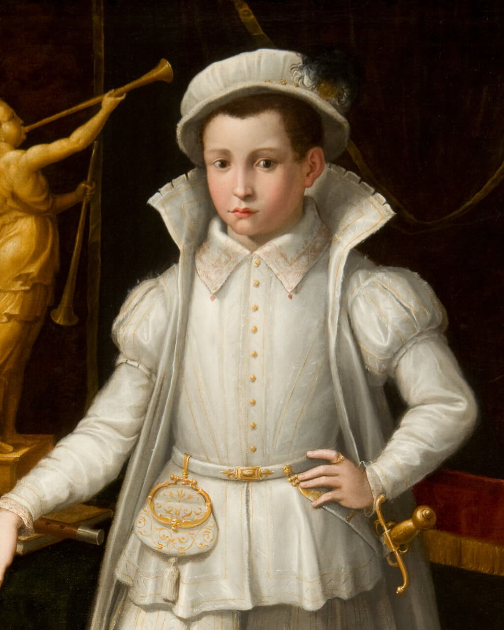 Portrait of a young boy in 16th-century clothing.