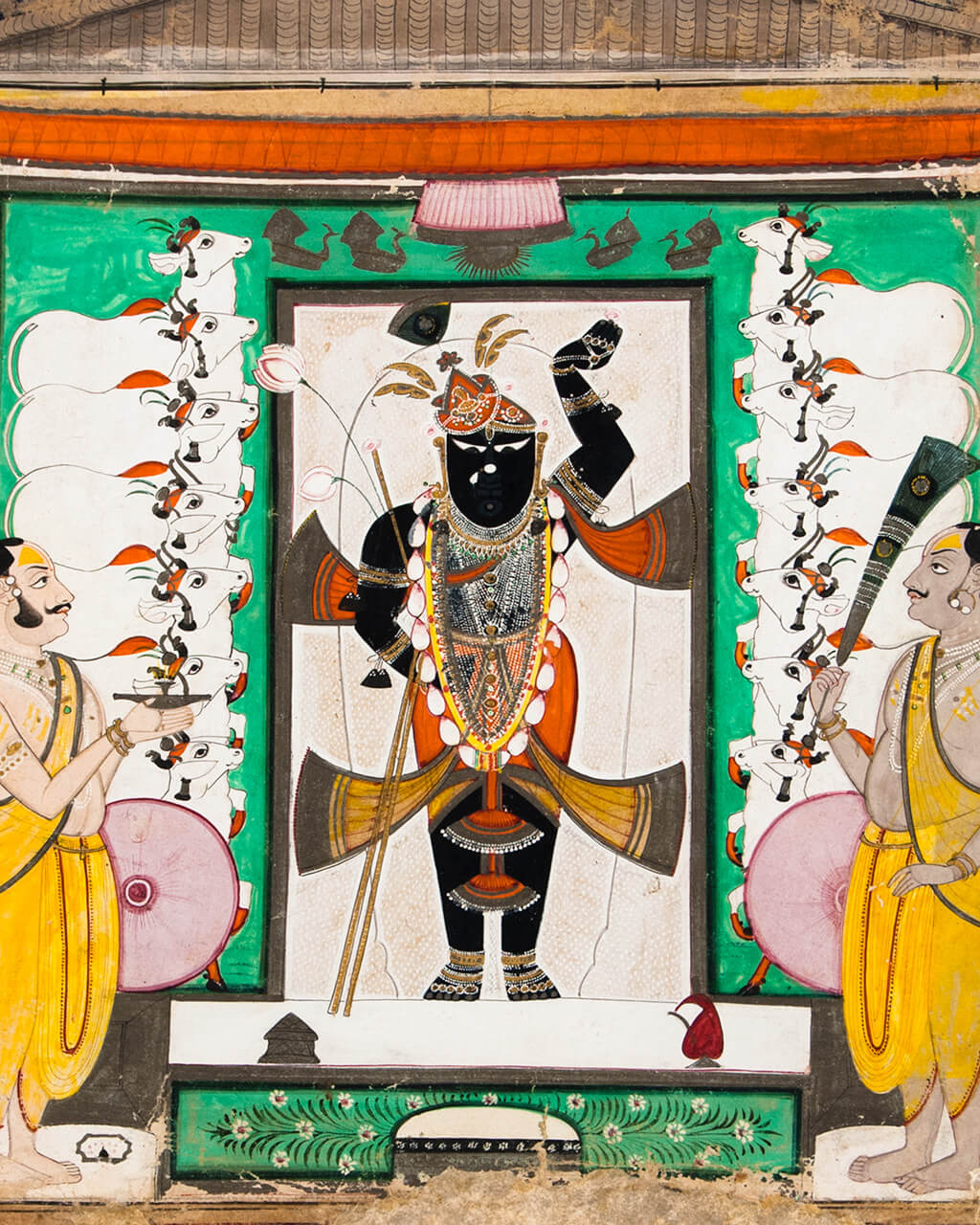 Painting of Indian priests worshipping Shri Nathaji.