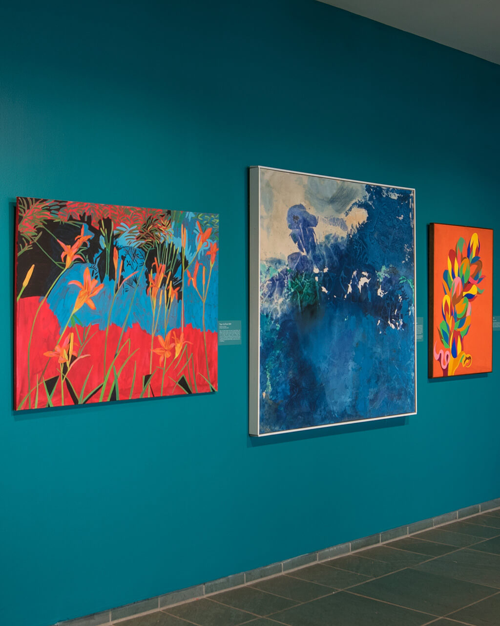 The Forman Gallery at MAG, with art by G. Peter Jemison on the walls.