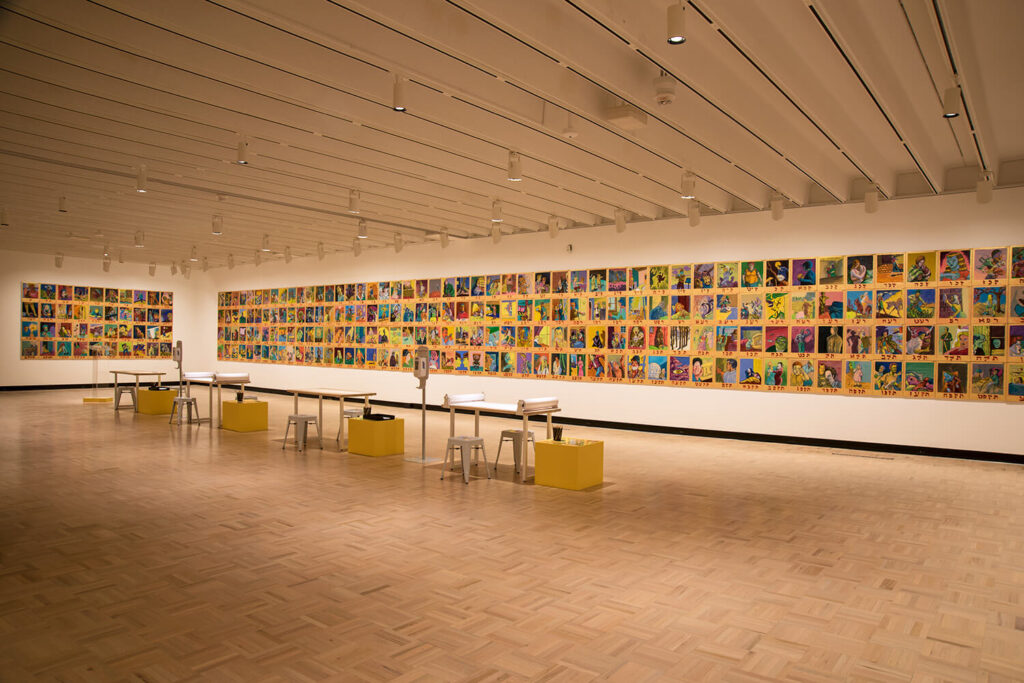 Archie Rand's "The 613" installed across multiple walls in MAG's Docent Gallery.
