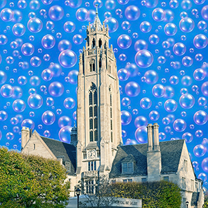 A graphic of Cutler Union with shiny bubbles in the blue sky