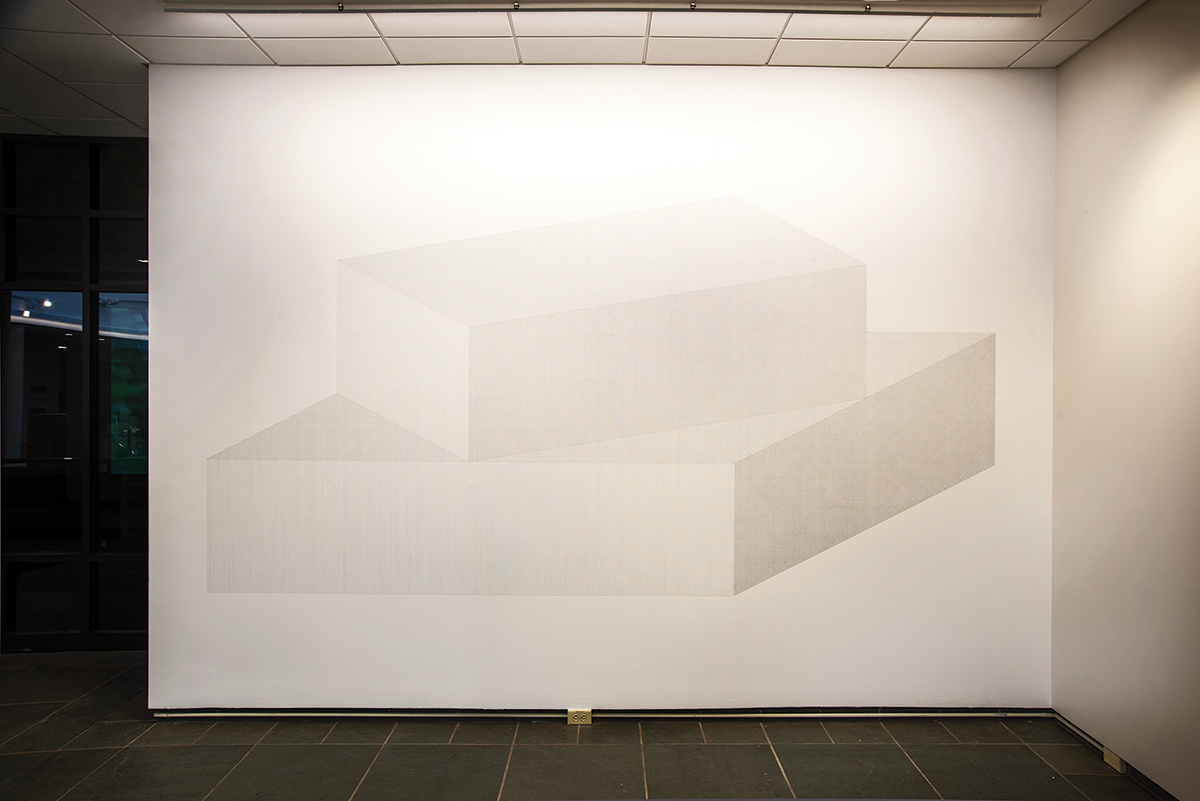A drawing of two rectangles rendered in graphite lines to make the rectangles have depth