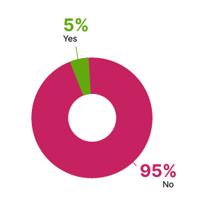 A donut chart showing that 5% of staff identify as having a mental or physical disability, and 95% do not