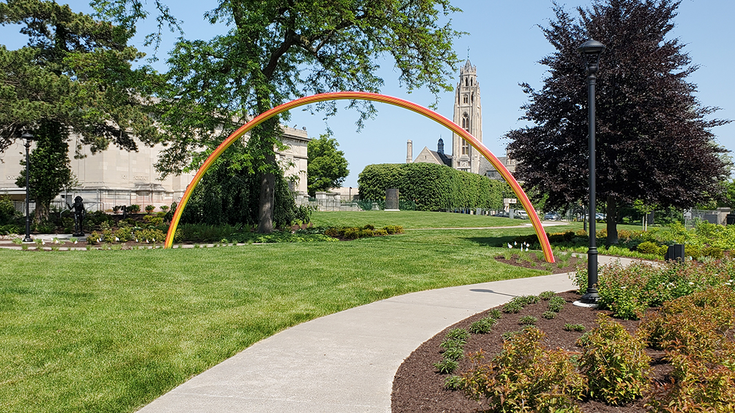 Large arch made of rainbow steel cords