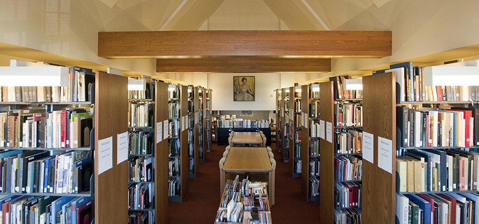 Central aisle of MAG's library