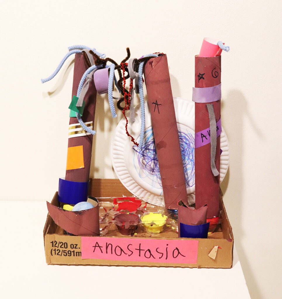 Diorama with paper towel tubes and other mixed media