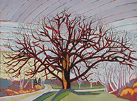 Painting of a leaf-less oak tree