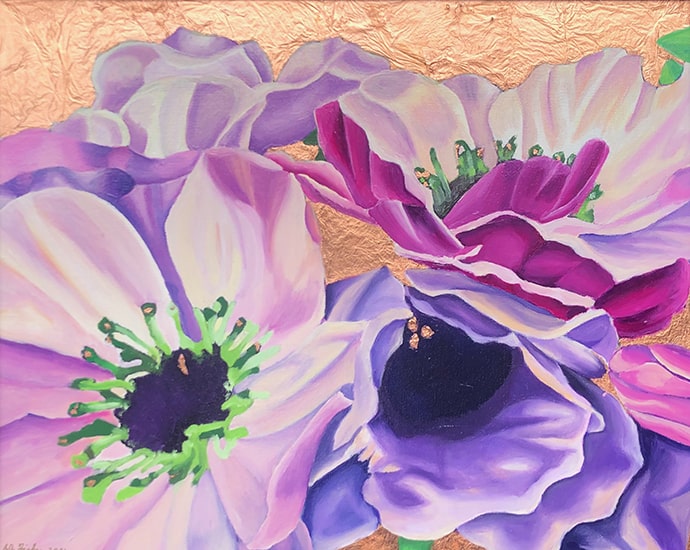 Painting of purple flowers.