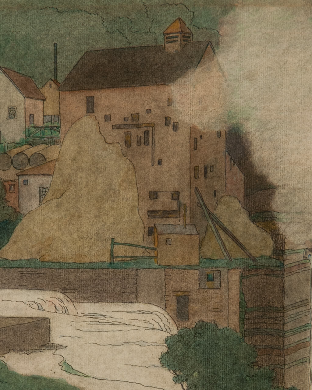 Delicately-drawn watercolor painting of a waterfall in Rochester.