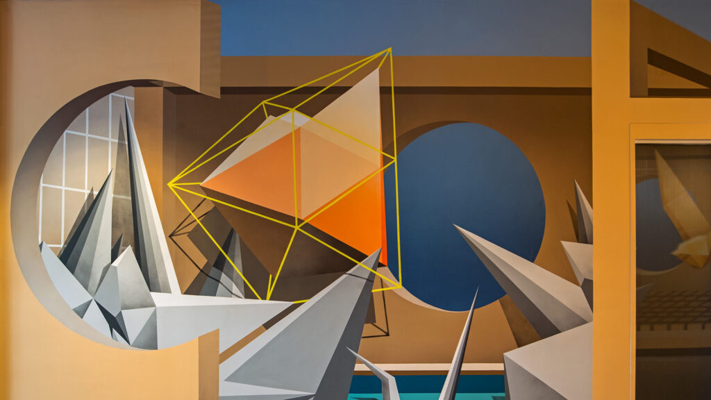 Geometric prisms floating in an illusionary space.