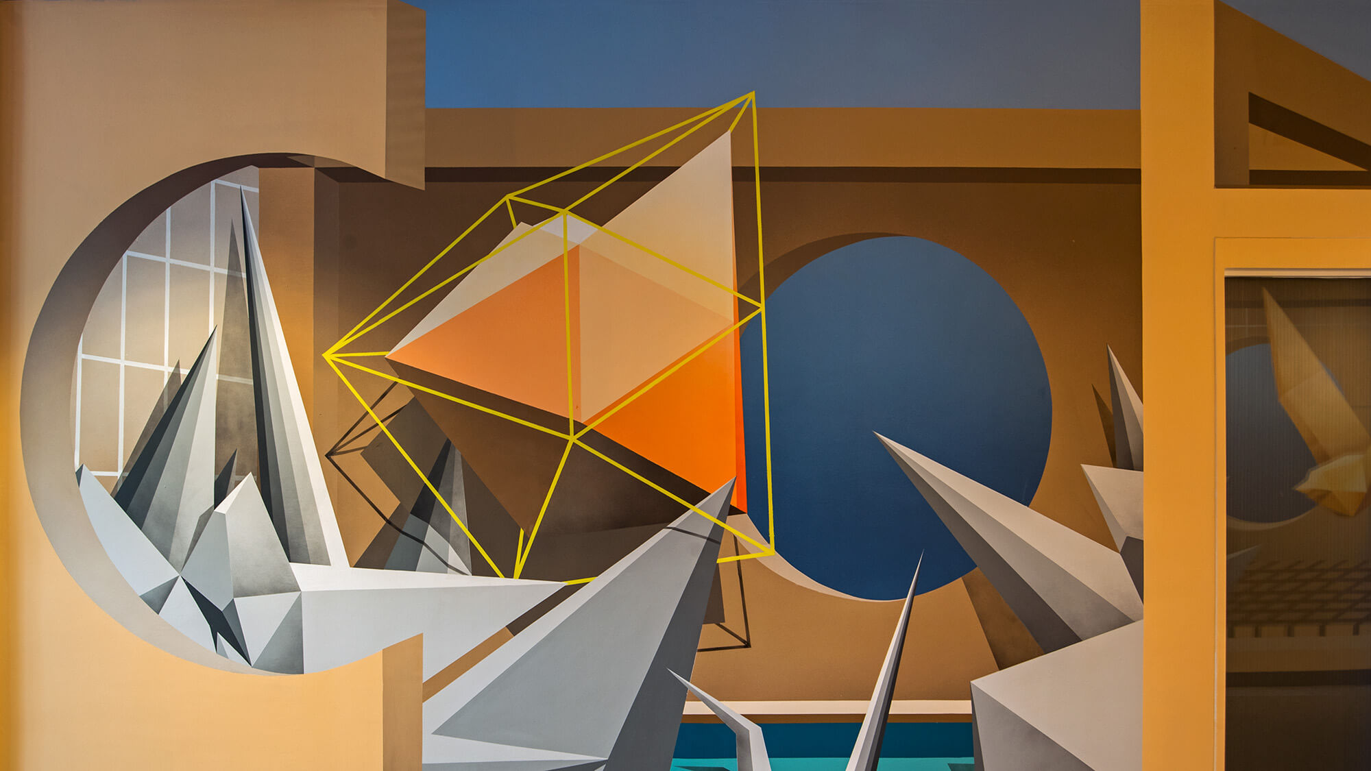 Geometric prisms floating in an illusionary space.