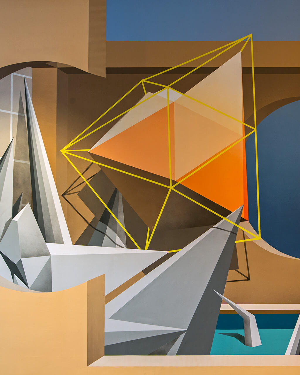 Geometric prisms floating in an illusionary space.