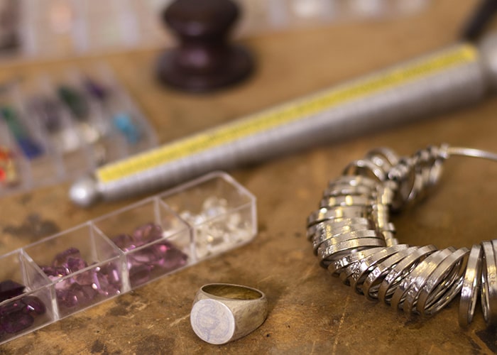 Jewelry tools and materials needed for making a ring.