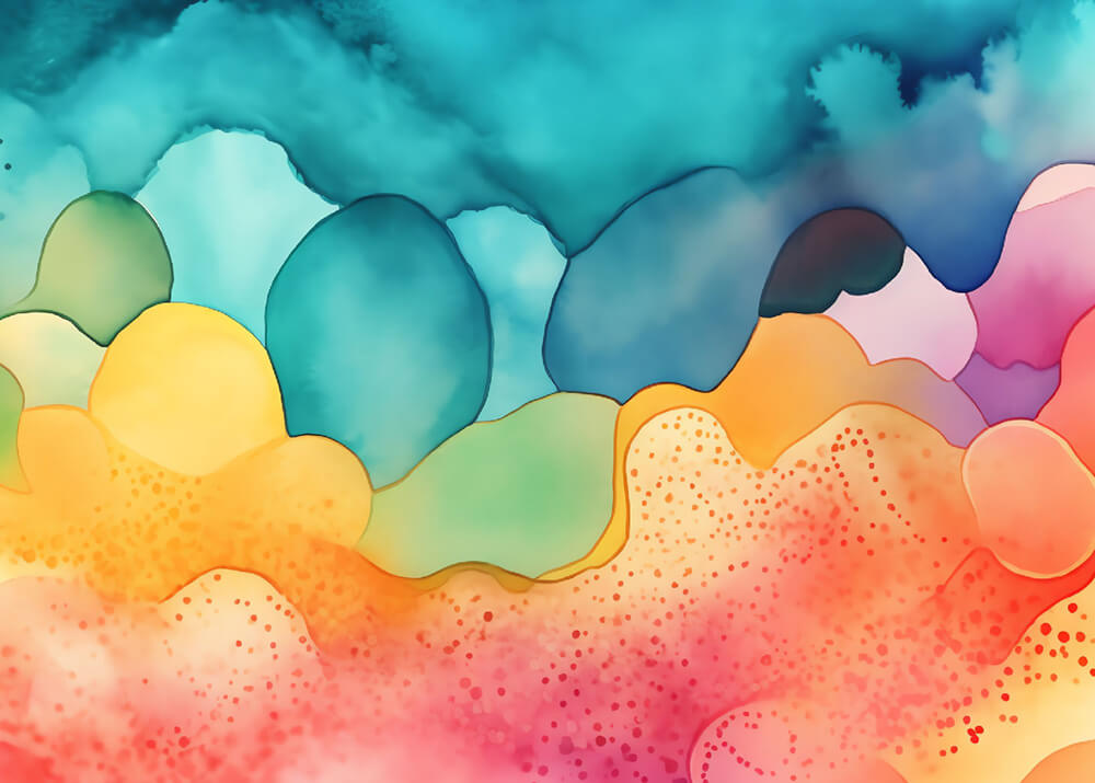 Wavy watercolor-like digital art in rainbow colors.