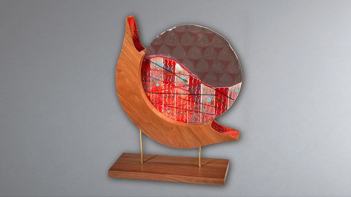 Sculpture made out of glass and wood by Philip Rose.