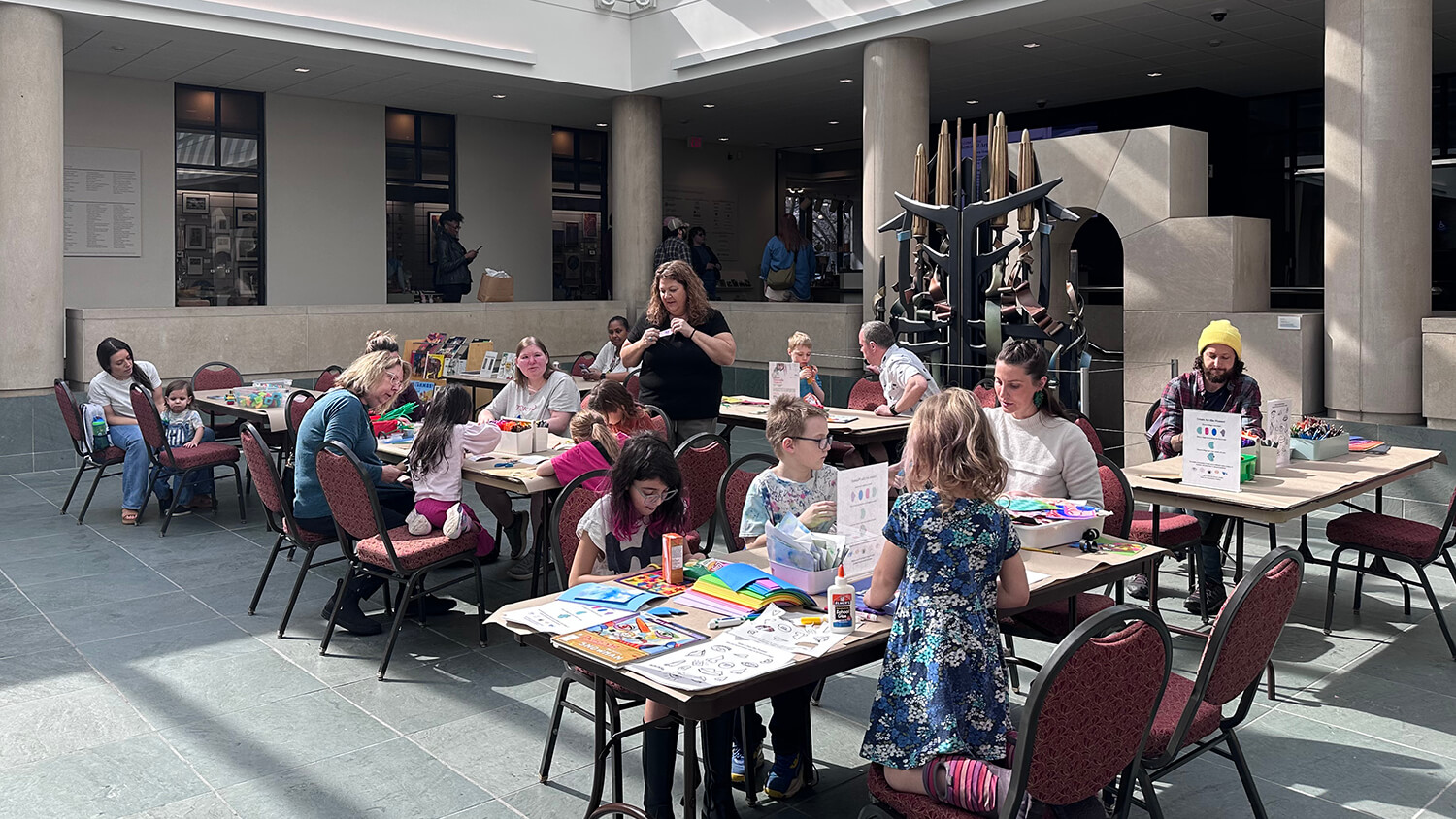 Visitors making art in the Vanden Brul Pavilion.