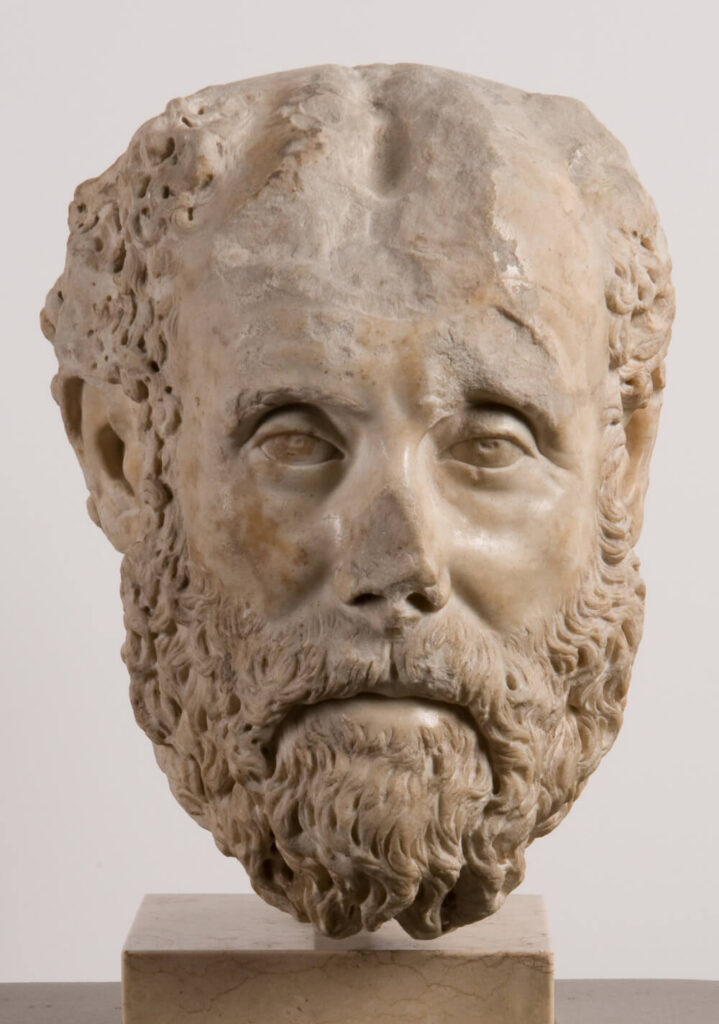 Roman marble sculpture of a man's head.