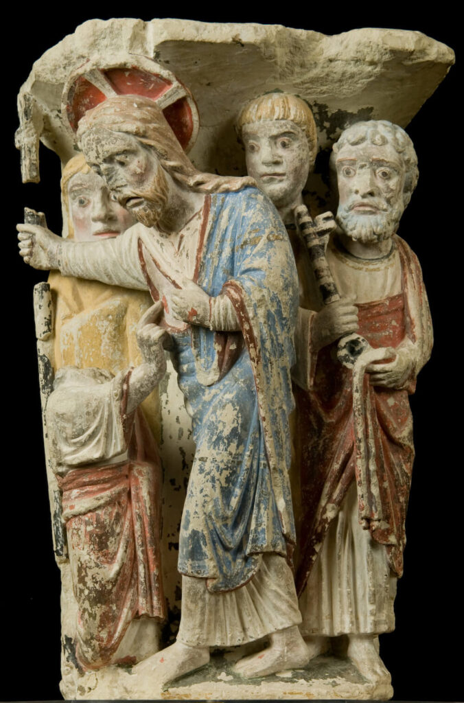 Console depicting the scene of the apostle Thomas touching the wound in Jesus Christ's side after the Resurrection.