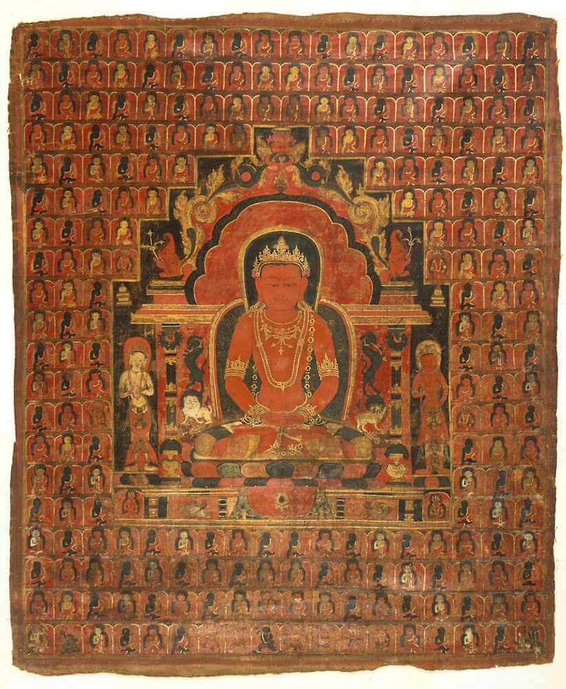 Watercolor devotional image of Amitabha Buddha.