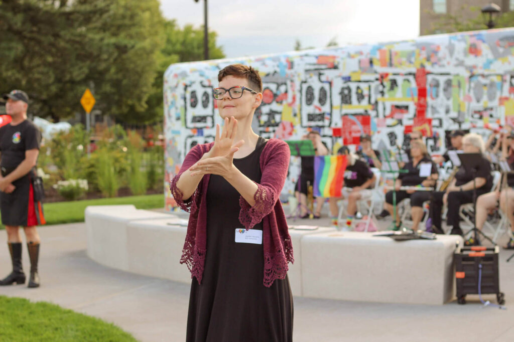 An ASL interpreter at the 2023 Pride Celebration Day.