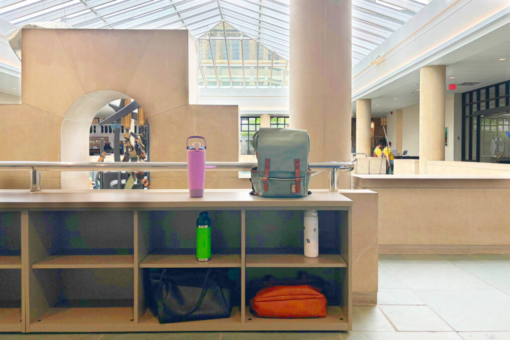 Cubbies in the Vanden Brul Pavilion for backpacks, water bottles, and other materials that can't be taken into the museum galleries.