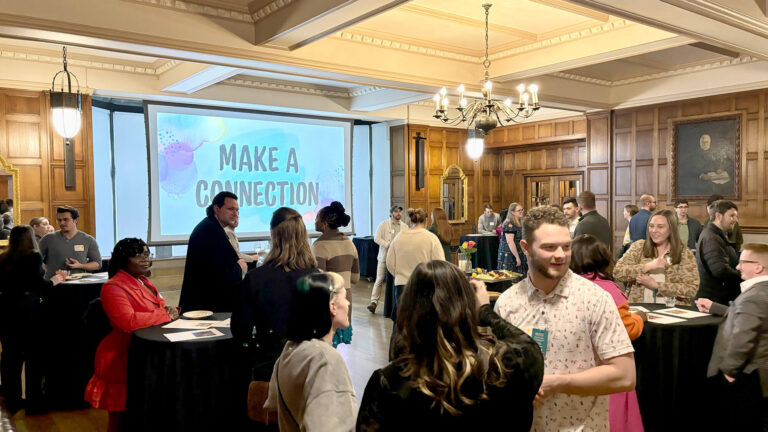 People mingling and having fun at a Make a Connection! event.