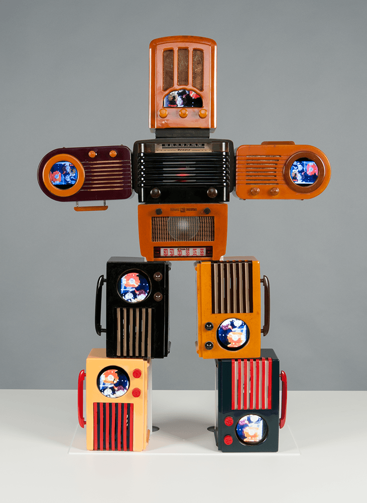 Robot made out of televisions.