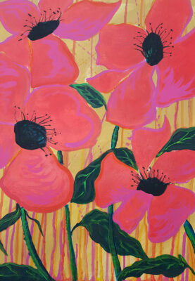 A painting of red poppies.