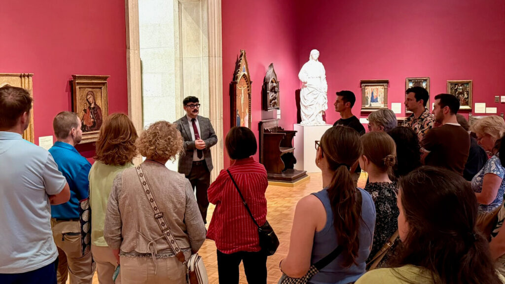 Brandon Brooks leads a tour in MAG's galleries.